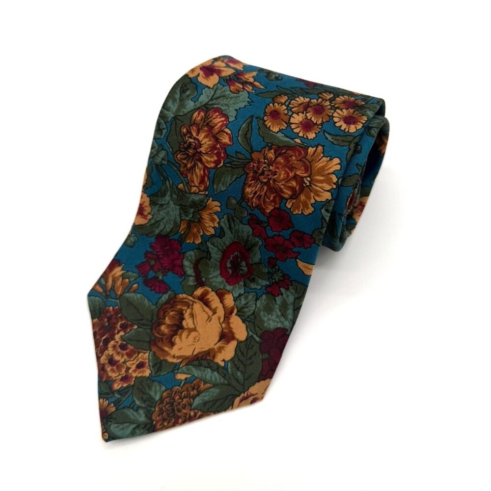 GANT Limited Edition Silk Tie Mens Vintage Floral Botanical Teal Burgundy USA